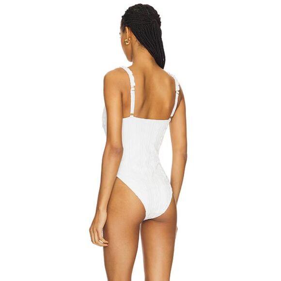 NWT LPA White Tonal Floral Textured One-Piece Swimsuit Medium - Picture 3 of 8
